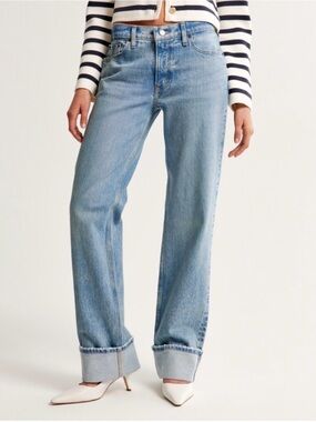 Abercrombie & Fitch Curve Love Low Rise Baggy Jean with Cuffed Hem
